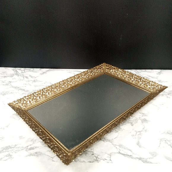 Hollywood Regency Filigree Ormolu Vanity Tray Mid Century - Picture 6 of 6